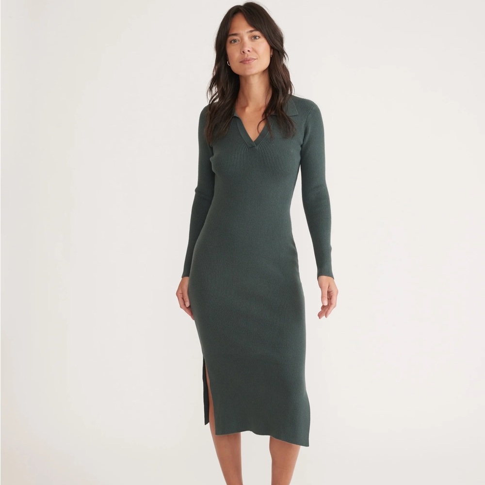 Marine Layer Long Sleeve Sweater Polo Dress